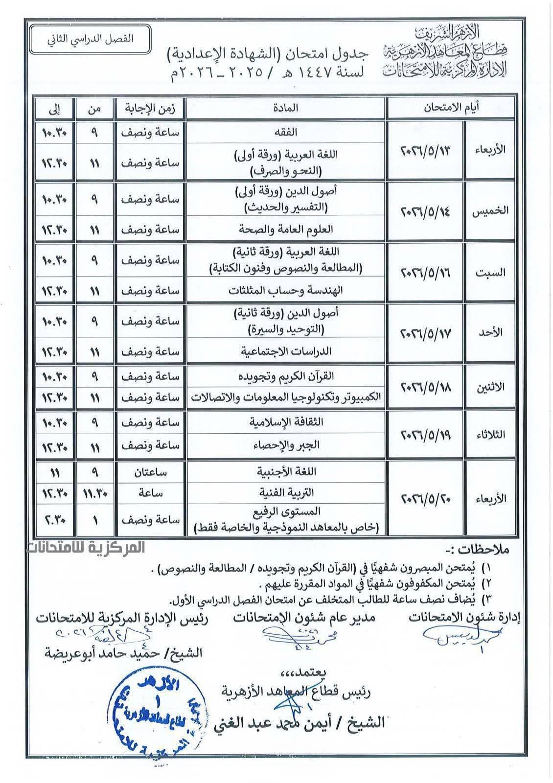 امتحانات نحو وصرف للصف الثالث الإعدادي الأزهري الت